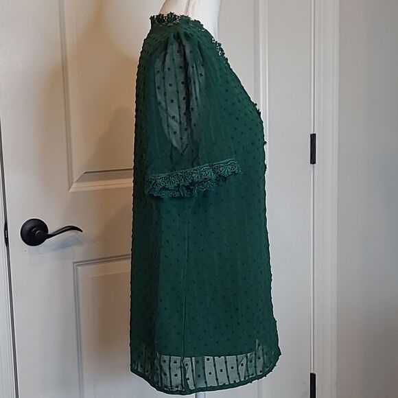Forest green sz M sheer top, lined - Picture 3 of 11